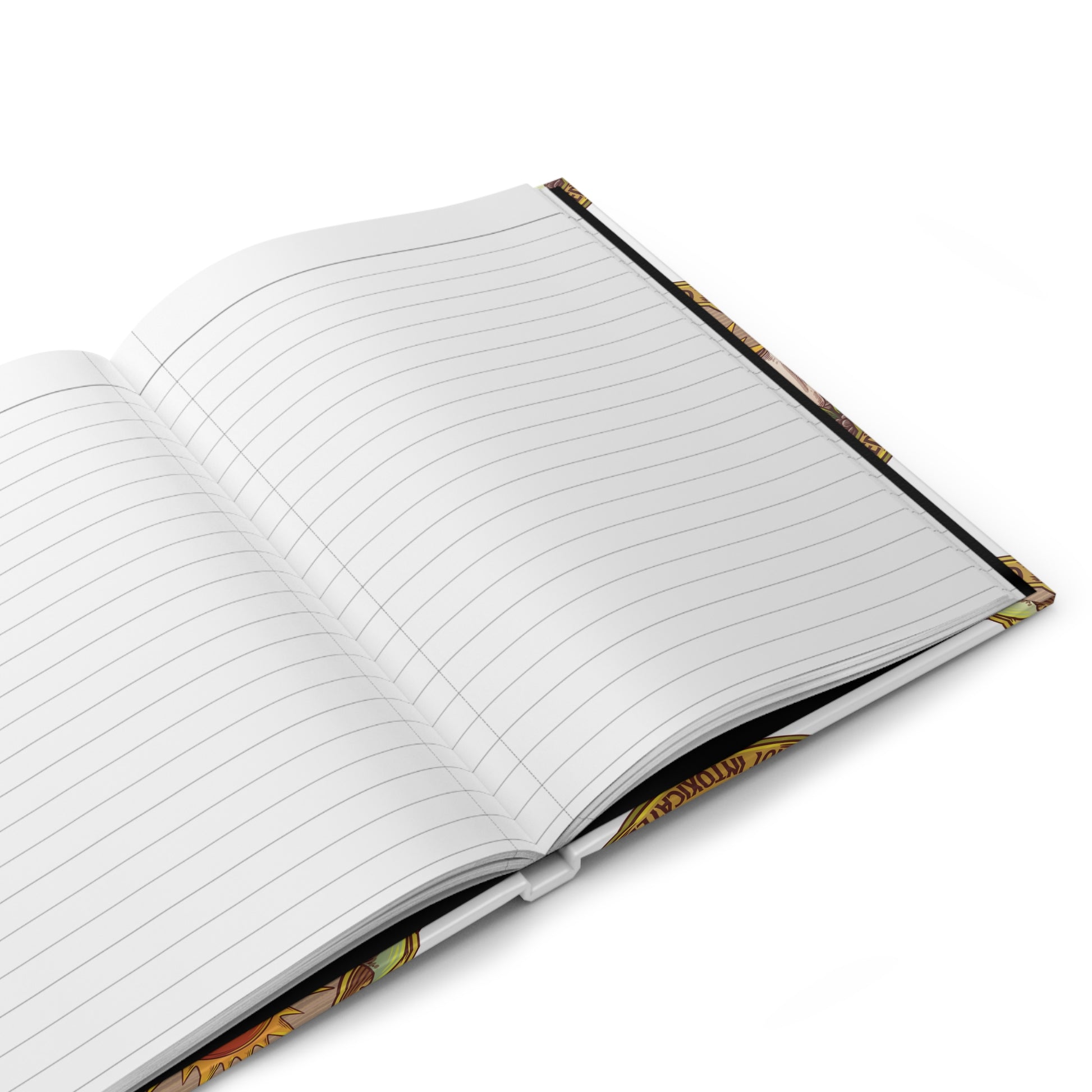 Open Caffeinated Not Intoxicated journal showing lined blank pages